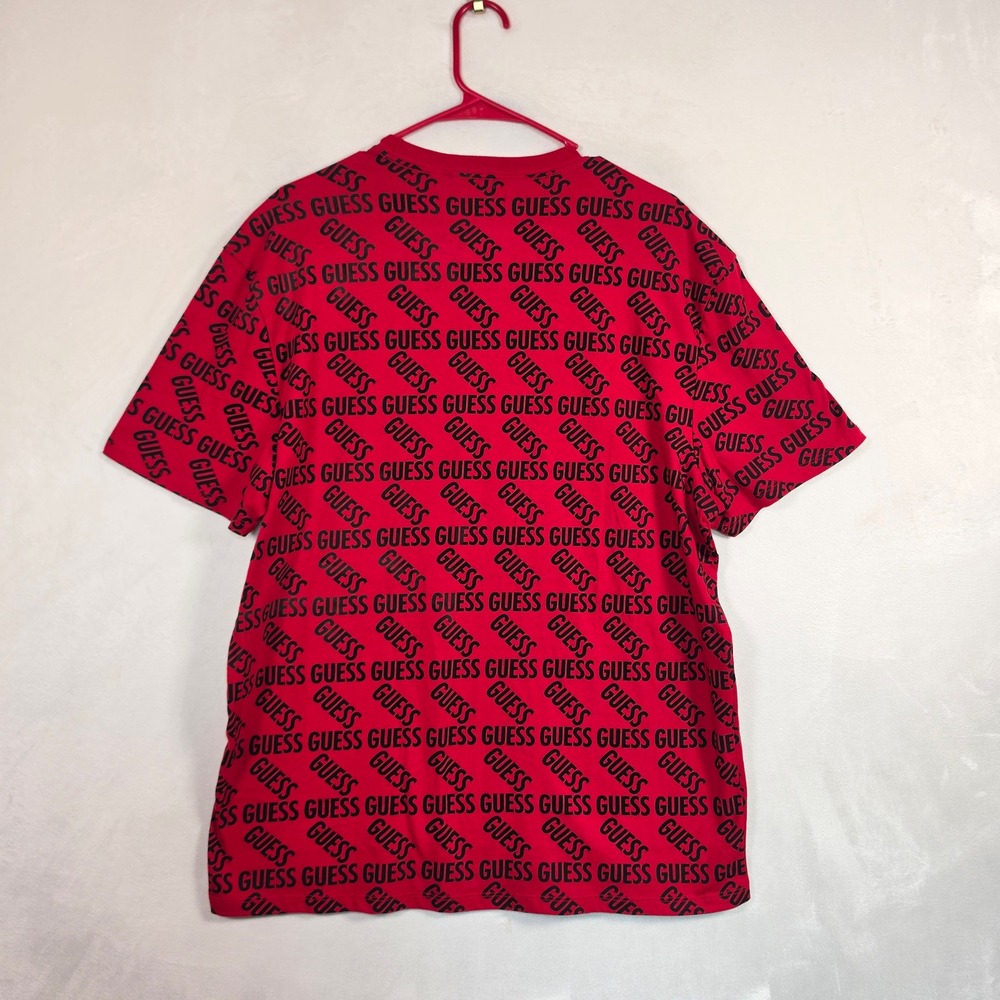 NEW Guess Shirt Men's XL Red Black Logo All Over Print Cotton Tee Monogram - Picture 7 of 12
